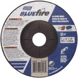 Norton - 24 Grit, 5" Wheel Diam, 1/4" Wheel Thickness, 7/8" Arbor Hole, Type 27 Depressed Center Wheel - Zirconia Alumina, S Hardness, 12,225 Max RPM, Compatible with Angle Grinder - Industrial Tool & Supply