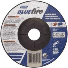 Norton - 24 Grit, 5" Wheel Diam, 1/4" Wheel Thickness, 7/8" Arbor Hole, Type 27 Depressed Center Wheel - Zirconia Alumina, S Hardness, 12,225 Max RPM, Compatible with Angle Grinder - Industrial Tool & Supply