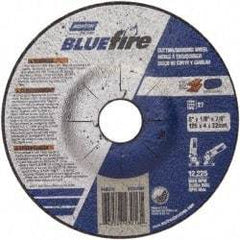 Norton - 30 Grit, 5" Wheel Diam, 1/8" Wheel Thickness, 7/8" Arbor Hole, Type 27 Depressed Center Wheel - Zirconia Alumina, U Hardness, 12,225 Max RPM, Compatible with Angle Grinder - Industrial Tool & Supply