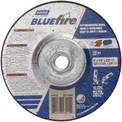 Norton - 30 Grit, 5" Wheel Diam, 1/8" Wheel Thickness, Type 27 Depressed Center Wheel - Zirconia Alumina, U Hardness, 12,225 Max RPM, Compatible with Angle Grinder - Industrial Tool & Supply