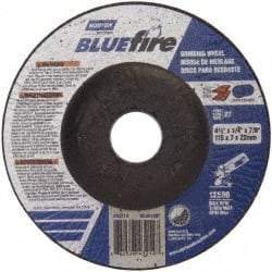 Norton - 24 Grit, 4-1/2" Wheel Diam, 1/4" Wheel Thickness, 7/8" Arbor Hole, Type 27 Depressed Center Wheel - Zirconia Alumina, S Hardness, 13,580 Max RPM, Compatible with Angle Grinder - Industrial Tool & Supply