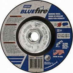 Norton - 24 Grit, 4-1/2" Wheel Diam, 1/4" Wheel Thickness, Type 27 Depressed Center Wheel - Zirconia Alumina, S Hardness, 13,580 Max RPM, Compatible with Angle Grinder - Industrial Tool & Supply