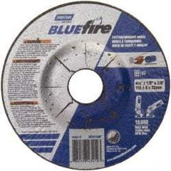 Norton - 30 Grit, 4-1/2" Wheel Diam, 1/8" Wheel Thickness, 7/8" Arbor Hole, Type 27 Depressed Center Wheel - Zirconia Alumina, U Hardness, 13,580 Max RPM, Compatible with Angle Grinder - Industrial Tool & Supply