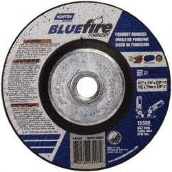Norton - 24 Grit, 4-1/2" Wheel Diam, 1/4" Wheel Thickness, Type 27 Depressed Center Wheel - Zirconia Alumina/Silicon Carbide Blend, T Hardness, 13,580 Max RPM, Compatible with Angle Grinder - Industrial Tool & Supply