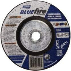 Norton - 24 Grit, 4-1/2" Wheel Diam, 1/4" Wheel Thickness, Type 27 Depressed Center Wheel - Zirconia Alumina/Silicon Carbide Blend, T Hardness, 13,580 Max RPM, Compatible with Angle Grinder - Industrial Tool & Supply