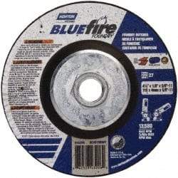 Norton - 24 Grit, 4-1/2" Wheel Diam, 1/8" Wheel Thickness, Type 27 Depressed Center Wheel - Zirconia Alumina/Silicon Carbide Blend, T Hardness, 13,580 Max RPM, Compatible with Angle Grinder - Industrial Tool & Supply