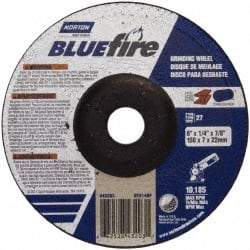Norton - 24 Grit, 6" Wheel Diam, 1/4" Wheel Thickness, 7/8" Arbor Hole, Type 27 Depressed Center Wheel - Zirconia Alumina, S Hardness, 10,185 Max RPM, Compatible with Angle Grinder - Industrial Tool & Supply