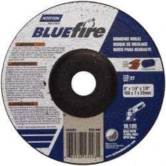 Norton - 24 Grit, 6" Wheel Diam, 1/4" Wheel Thickness, 7/8" Arbor Hole, Type 27 Depressed Center Wheel - Zirconia Alumina, S Hardness, 10,185 Max RPM, Compatible with Angle Grinder - Industrial Tool & Supply