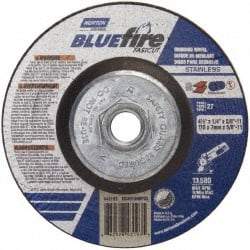 Norton - 24 Grit, 4-1/2" Wheel Diam, 1/4" Wheel Thickness, Type 27 Depressed Center Wheel - Zirconia Alumina, S Hardness, 13,580 Max RPM, Compatible with Angle Grinder - Industrial Tool & Supply
