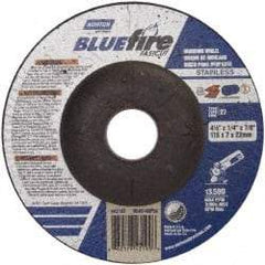 Norton - 24 Grit, 4-1/2" Wheel Diam, 1/4" Wheel Thickness, 7/8" Arbor Hole, Type 27 Depressed Center Wheel - Zirconia Alumina, S Hardness, 13,580 Max RPM, Compatible with Angle Grinder - Industrial Tool & Supply