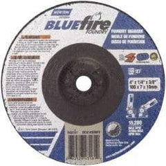 Norton - 24 Grit, 4" Wheel Diam, 1/4" Wheel Thickness, 3/8" Arbor Hole, Type 27 Depressed Center Wheel - Zirconia Alumina/Silicon Carbide Blend, T Hardness, 15,280 Max RPM, Compatible with Angle Grinder - Industrial Tool & Supply