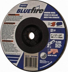Norton - 24 Grit, 4" Wheel Diam, 1/4" Wheel Thickness, 3/8" Arbor Hole, Type 27 Depressed Center Wheel - Zirconia Alumina, S Hardness, 15,280 Max RPM, Compatible with Angle Grinder - Industrial Tool & Supply