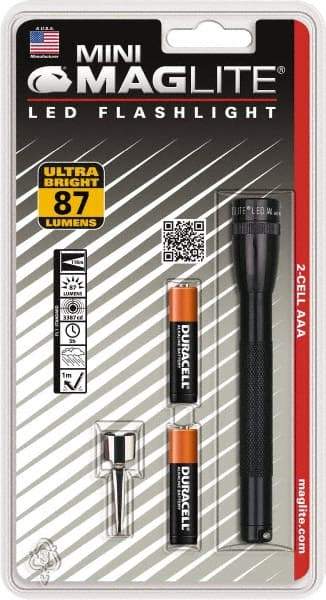 Mag-Lite - Clear LED Bulb, 111 Lumens, Mini Flashlight - Black Aluminum Body, 2 AAA Batteries Included - Industrial Tool & Supply