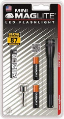 Mag-Lite - Clear LED Bulb, 111 Lumens, Mini Flashlight - Black Aluminum Body, 2 AAA Batteries Included - Industrial Tool & Supply