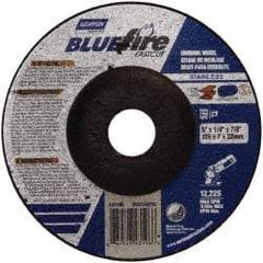 Norton - 24 Grit, 5" Wheel Diam, 1/4" Wheel Thickness, 7/8" Arbor Hole, Type 27 Depressed Center Wheel - Zirconia Alumina, S Hardness, 12,225 Max RPM, Compatible with Angle Grinder - Industrial Tool & Supply