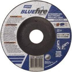 Norton - 30 Grit, 4-1/2" Wheel Diam, 1/8" Wheel Thickness, 7/8" Arbor Hole, Type 27 Depressed Center Wheel - Zirconia Alumina, T Hardness, 13,580 Max RPM, Compatible with Angle Grinder - Industrial Tool & Supply