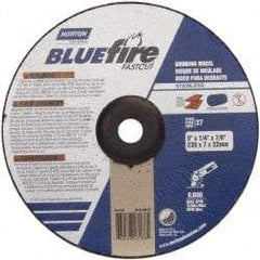 Norton - 24 Grit, 9" Wheel Diam, 1/4" Wheel Thickness, 7/8" Arbor Hole, Type 27 Depressed Center Wheel - Zirconia Alumina, S Hardness, 6,600 Max RPM, Compatible with Angle Grinder - Industrial Tool & Supply