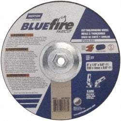 Norton - 30 Grit, 9" Wheel Diam, 1/8" Wheel Thickness, Type 27 Depressed Center Wheel - Zirconia Alumina, T Hardness, 6,600 Max RPM, Compatible with Angle Grinder - Industrial Tool & Supply