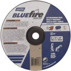 Norton - 30 Grit, 9" Wheel Diam, 1/8" Wheel Thickness, 7/8" Arbor Hole, Type 27 Depressed Center Wheel - Zirconia Alumina, T Hardness, 6,600 Max RPM, Compatible with Angle Grinder - Industrial Tool & Supply