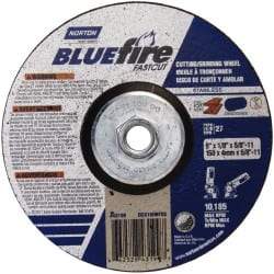 Norton - 30 Grit, 6" Wheel Diam, 1/8" Wheel Thickness, Type 27 Depressed Center Wheel - Zirconia Alumina, U Hardness, 10,185 Max RPM, Compatible with Angle Grinder - Industrial Tool & Supply