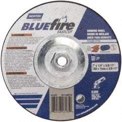 Norton - 24 Grit, 7" Wheel Diam, 1/4" Wheel Thickness, Type 27 Depressed Center Wheel - Zirconia Alumina, S Hardness, 8,600 Max RPM, Compatible with Angle Grinder - Industrial Tool & Supply