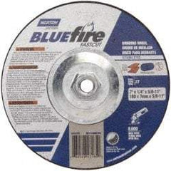 Norton - 24 Grit, 7" Wheel Diam, 1/4" Wheel Thickness, Type 27 Depressed Center Wheel - Zirconia Alumina, S Hardness, 8,600 Max RPM, Compatible with Angle Grinder - Industrial Tool & Supply