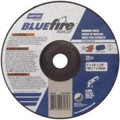 Norton - 24 Grit, 7" Wheel Diam, 1/4" Wheel Thickness, 7/8" Arbor Hole, Type 27 Depressed Center Wheel - Zirconia Alumina, S Hardness, 8,600 Max RPM, Compatible with Angle Grinder - Industrial Tool & Supply
