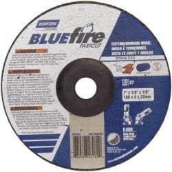 Norton - 30 Grit, 7" Wheel Diam, 1/8" Wheel Thickness, 7/8" Arbor Hole, Type 27 Depressed Center Wheel - Zirconia Alumina, T Hardness, 8,600 Max RPM, Compatible with Angle Grinder - Industrial Tool & Supply
