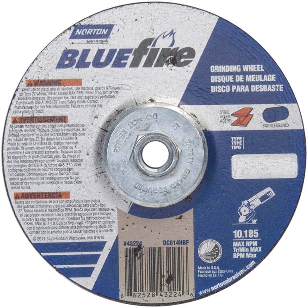 Norton - 24 Grit, 6" Wheel Diam, 1/4" Wheel Thickness, Type 27 Depressed Center Wheel - Industrial Tool & Supply