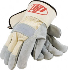 PIP - Size L Cowhide General Protection Work Gloves - For General Purpose, Uncoated, Safety Cuff, Full Fingered, White/Gray, Paired - Industrial Tool & Supply