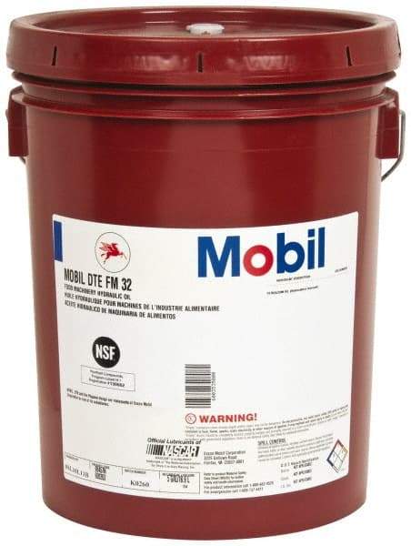 Mobil - 5 Gal Pail Mineral Hydraulic Oil - ISO 32, 31.9 cSt at 40°C & 5.5 cSt at 100°F, Food Grade - Industrial Tool & Supply