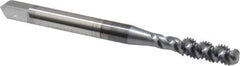 OSG - #10-32 UNF 3 Flute 2B Bottoming Spiral Flute Tap - High Speed Steel, TiCN Finish, 2-3/8" OAL, Right Hand Flute, Right Hand Thread, H3, Series 107 - Exact Industrial Supply