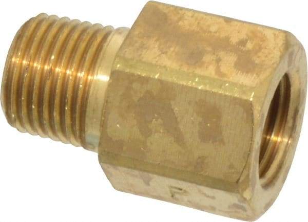 Parker - 1/8 Male Thread x 1/8 Female Thread, Brass Industrial Pipe Adapter - MNPTF x FBSPP, 1,000 psi - Industrial Tool & Supply
