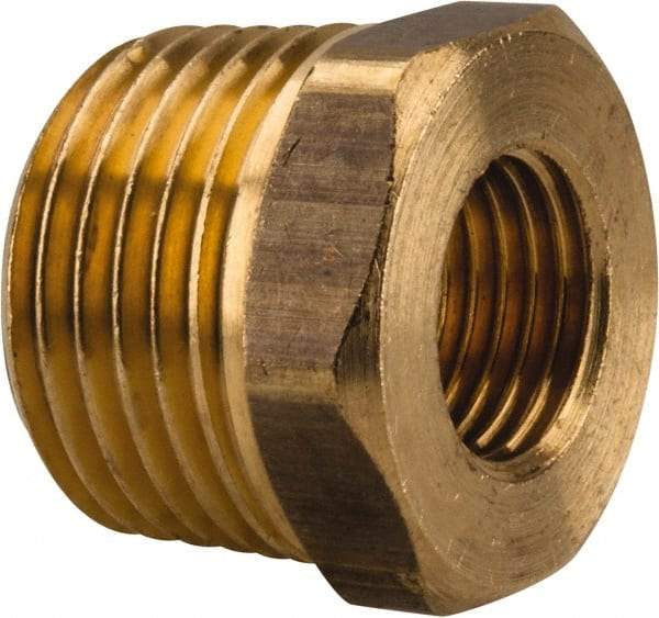 Parker - 1/2 Male Thread x 1/4 Female Thread, Brass Industrial Pipe Hex Bushing - MBSPT x FBSPP, 1,000 psi - Industrial Tool & Supply
