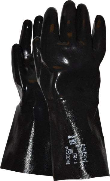 Ansell - Size XL (10), 14" Long, 80 mil Thick, Supported, Neoprene Chemical Resistant Gloves - Smooth Finish, Fleece/Jersey Lined, Gauntlet Cuff, ANSI Abrasion Level 3, ANSI Cut Level 2, Black - Industrial Tool & Supply