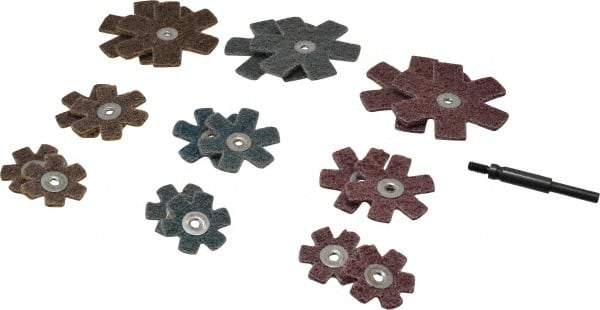 Superior Abrasives - 17 Piece Aluminum Oxide Sanding Star Kit - Contains 1-1/2, 2 & 3" Diam Coarse, Medium & Very Fine Polishing & Sanding Stars - Industrial Tool & Supply