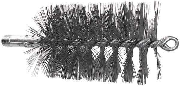 Schaefer Brush - 4-1/2" Brush Length, 2-3/4" Diam, Double Stem, Single Spiral Tube Brush - 7-1/4" Long, Stainless Steel, 1/4" NPSM Male Connection - Industrial Tool & Supply