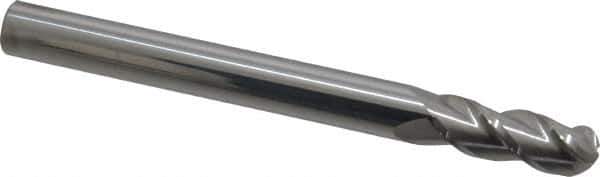 Accupro - 3/8" Diam, 1" LOC, 3 Flute Solid Carbide Ball End Mill - Uncoated, Single End, 4" OAL, 3/8" Shank Diam, Spiral Flute - Industrial Tool & Supply