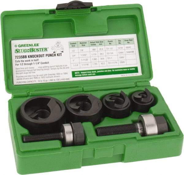 Greenlee - 11 Piece, 1" Punch Hole Diam, Manual Knockout Set - Round Punch, 10 Gage Mild Steel - Industrial Tool & Supply