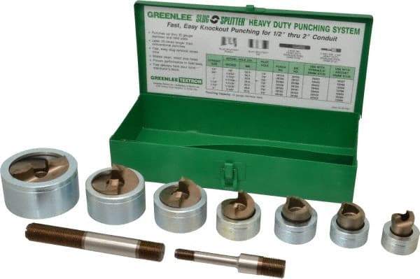 Greenlee - 17 Piece, 2" Punch Hole Diam, Hydraulic Knockout Set - Round Punch, 10 Gage Mild Steel - Industrial Tool & Supply