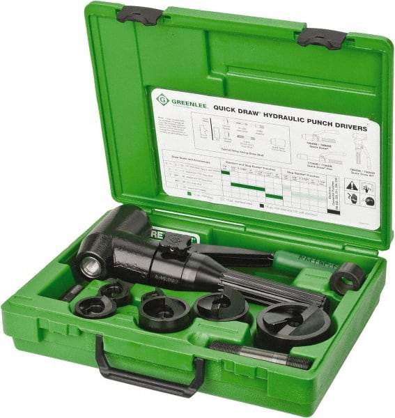 Greenlee - 9 Piece, 2" Punch Hole Diam, Hydraulic Punch Driver Kit - Round Punch, 10 Gage Mild Steel - Industrial Tool & Supply