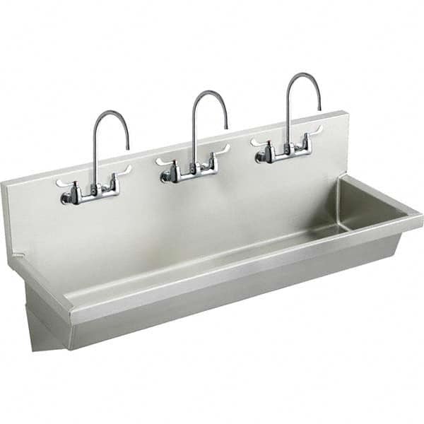 Sinks; Type: (3) Person Wash-Station w/Manual Faucet; Outside Length: 60.000; Outside Length: 60; Outside Width: 20 in; 20.0 in; 20; Outside Height: 25-3/4; Outside Height: 25.7500; 25.75 in; Material: Stainless Steel; Inside Length: 57; Inside Length: 57