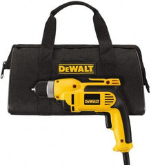 DeWALT - 3/8" Keyless Chuck, 2,500 RPM, Pistol Grip Handle Electric Drill - 8 Amps, Reversible, Includes Kit Box - Industrial Tool & Supply
