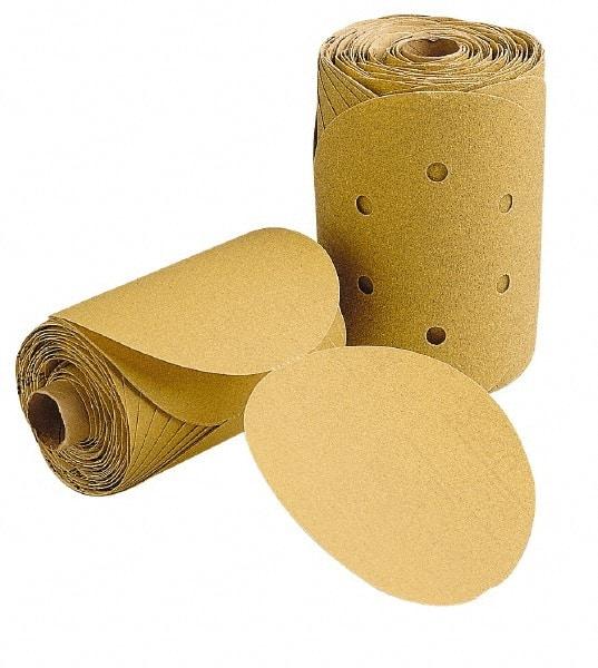 3M - 5" Diam, 120 Grit FEPA, Aluminum Oxide Adhesive PSA Disc - Fine Grade, Gold, F Weighted Backing, Flexible, Use with Random Orbital Sanders - Industrial Tool & Supply