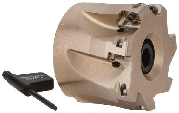 Seco - 7 Inserts, 2" Cut Diam, 3/4" Arbor Diam, 0.354" Max Depth of Cut, Indexable Square-Shoulder Face Mill - 0° Lead Angle, 1.575" High, XO.X 10T3.. Insert Compatibility, Through Coolant, Series Turbo 10 - Industrial Tool & Supply