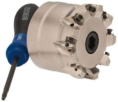 Seco - 9 Inserts, 2" Cut Diam, 3/4" Arbor Diam, 0.157" Max Depth of Cut, Indexable Square-Shoulder Face Mill - 0° Lead Angle, 1.57" High, XNEX 04.. Insert Compatibility, Through Coolant, Series Square 6 - Industrial Tool & Supply