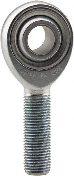 Made in USA - 3/8" ID, 1" Max OD, 9,550 Lb Max Static Cap, Plain Male Spherical Rod End - 3/8-24 LH, 1-1/4" Shank Length, Alloy Steel with Steel Raceway - Industrial Tool & Supply