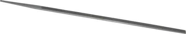 Grobet - 10" Standard Precision Swiss Pattern Narrow Pillar File - Double Cut, 11/32" Width Diam x 11/64" Thick, With Tang - Industrial Tool & Supply