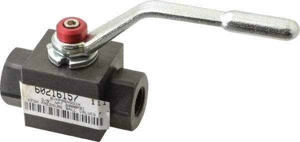 Parker - 3/8" Pipe, Carbon Steel Standard Ball Valve - Inline - Two Way Flow, FNPT x FNPT Ends, Lever Handle, 7,500 WOG - Industrial Tool & Supply
