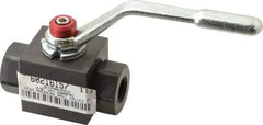 Parker - 3/8" Pipe, Carbon Steel Standard Ball Valve - Inline - Two Way Flow, FNPT x FNPT Ends, Lever Handle, 7,500 WOG - Industrial Tool & Supply
